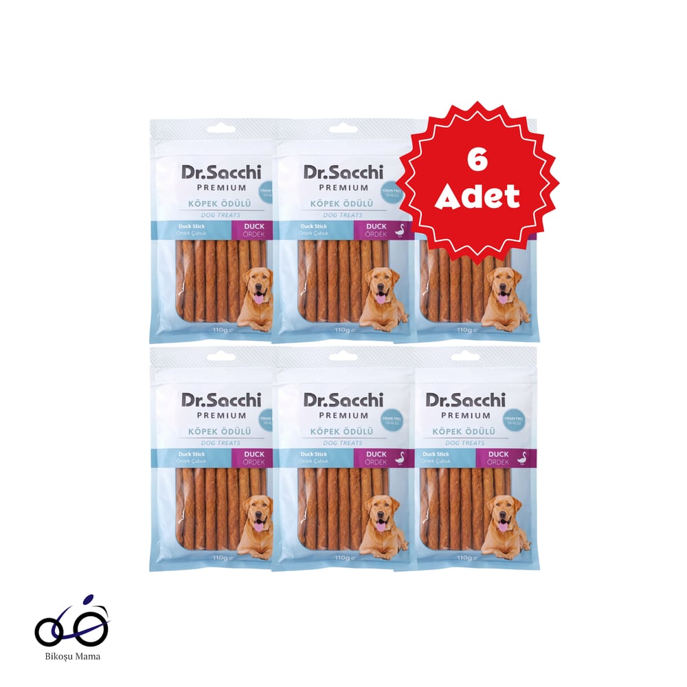  Dr.Sacchi Premium Ördekli Çubuk Tahılsız Köpek Ödülü 5'' 10'lu 110gr 6 Adet