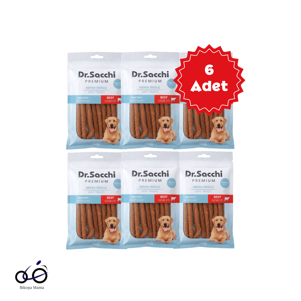  Dr.Sacchi Premium Sığır Etli Çubuk Tahılsız Köpek Ödülü 5'' 10'lu 100gr 6 Adet
