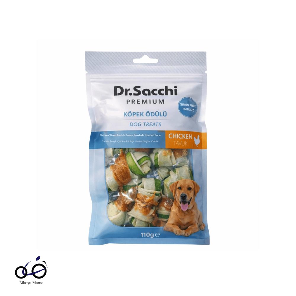Dr. Sacchi Tavuk Sargılı Sığır Derisi Renkli Düğüm Kemik Köpek Ödülü 110gr
