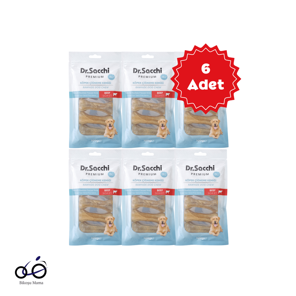  Dr.Sacchi Premium Sığır Etli Doğal Sığır Derisi Press Kemik Tahılsız Köpek Ödülü 3'' 5'li 100gr 6 Adet