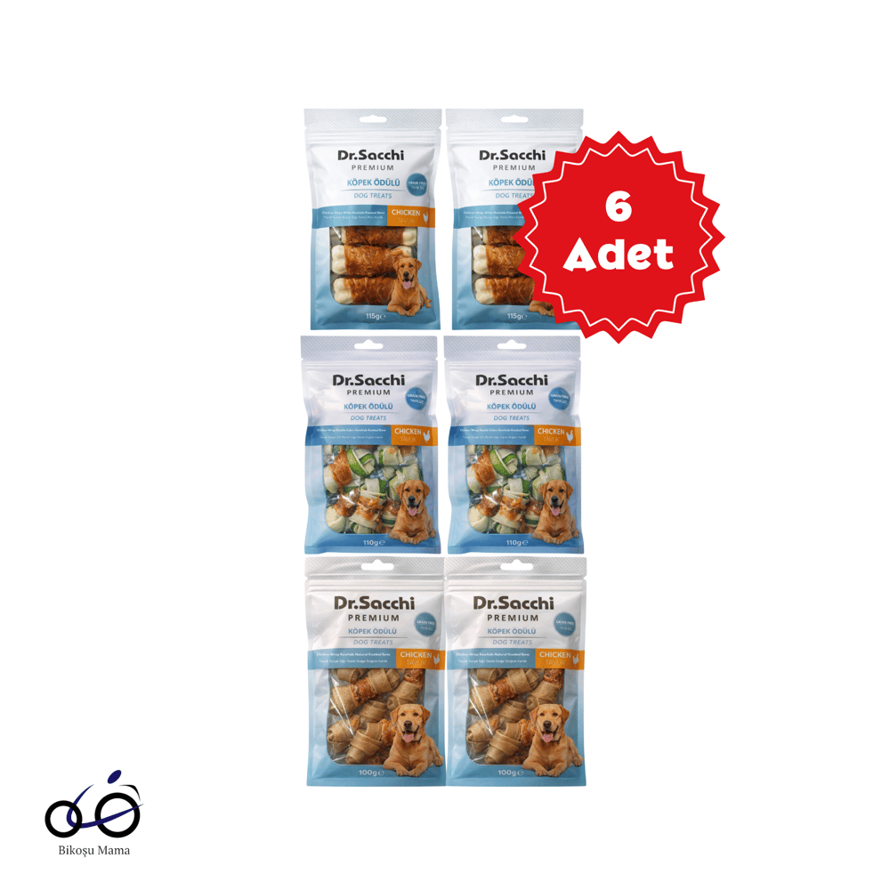  Dr.Sacchi Premium Tavuk Sargılı Sığır Derisi Karışık Tahılsız Köpek Ödülü 100gr 6 Adet