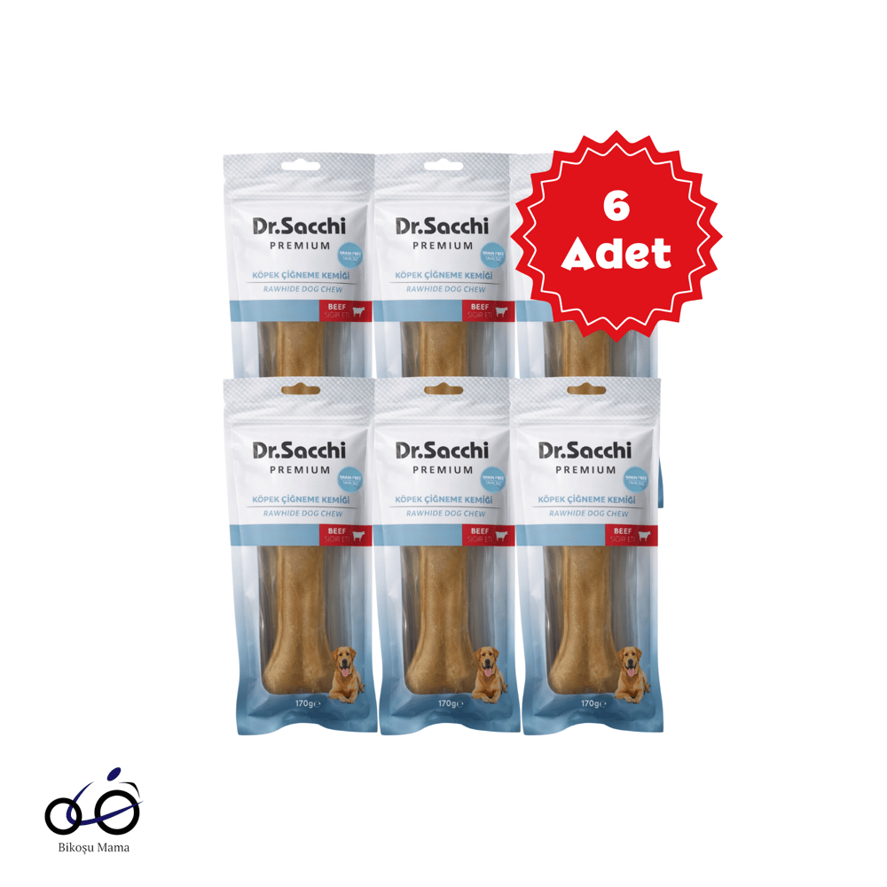  Dr.Sacchi Premium Sığır Etli Doğal Sığır Derisi Press Kemik Tahılsız Köpek Ödülü 8.5'' 1'li 170gr 6 Adet