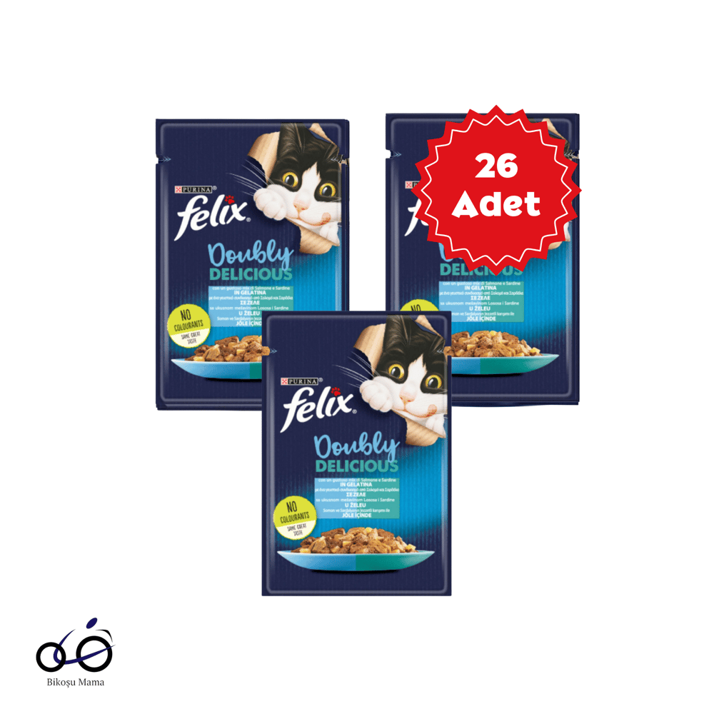 Felix Çifte Lezzet Somonlu ve Sardalyalı Yetişkin Kedi Konservesi 26X85gr | Kedi Konserve Mamaları   Felix Çifte Lezzet Somonlu ve Sardalyalı Yetişkin Kedi Konservesi 26X85gr