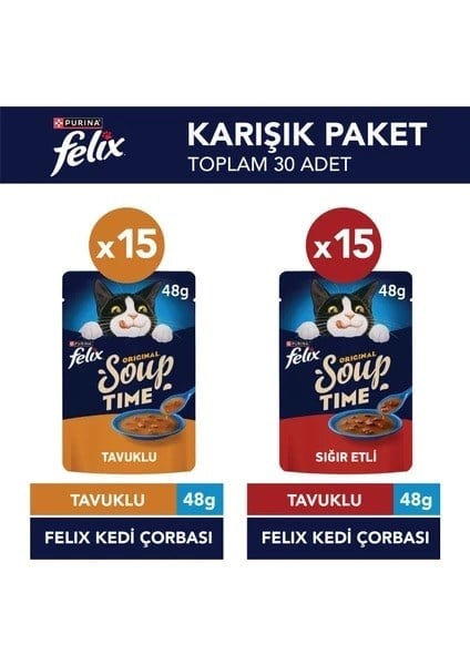  Felix Original Soup Time Karışık Kedi Çorbası 48gr x 30 Adet