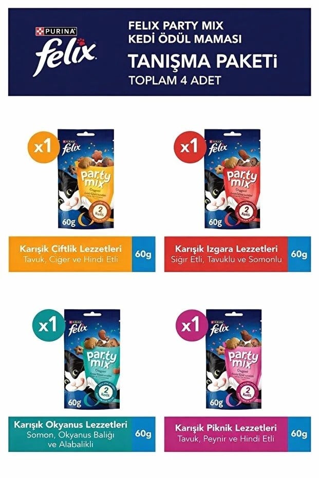  Felix Party Mix Karışık Kedi Ödül Maması 60gr x 4 Adet