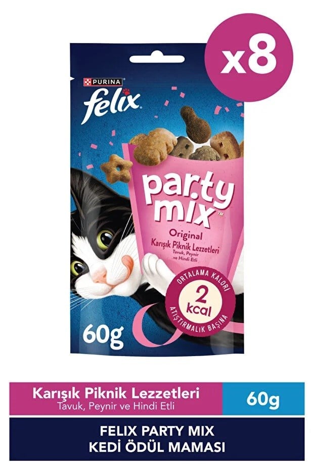  Felix Party Mix Original Karışık Piknik Lezzetleri Kedi Ödül Maması 60gr x 8 Adet