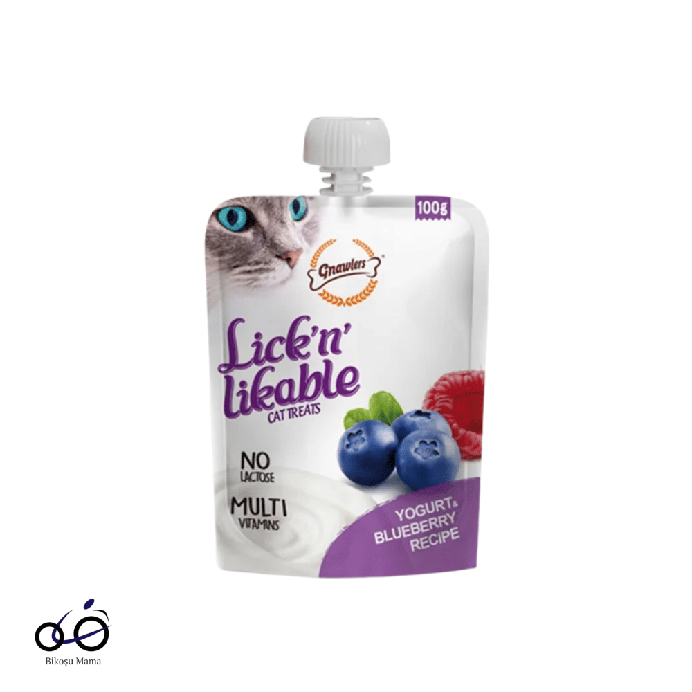 Gnawlers Lick'N Likable Yoğurtlu ve Yaban Mersinli Kedi Ödülü 100gr