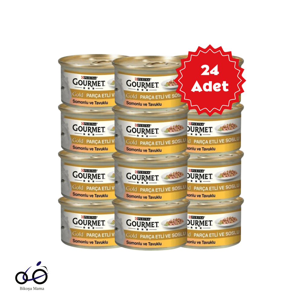 Gourmet Gold Parça Etli Somonlu ve Tavuklu Kedi Konservesi 24X85gr | Kedi Konserve Mamaları   Gourmet Gold Parça Etli Somonlu ve Tavuklu Kedi Konservesi 24X85gr