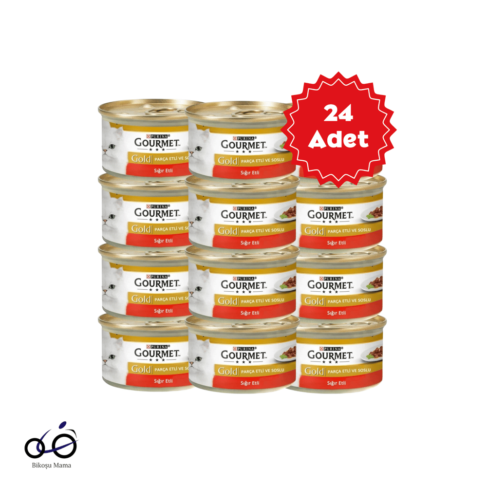 Gourmet Gold Sığır Etli Kedi Konservesi 24x85g | Bikoşu Mama Gourmet Gold Soslu Parça Sığır Etli Konserve Kedi Maması 24X85gr