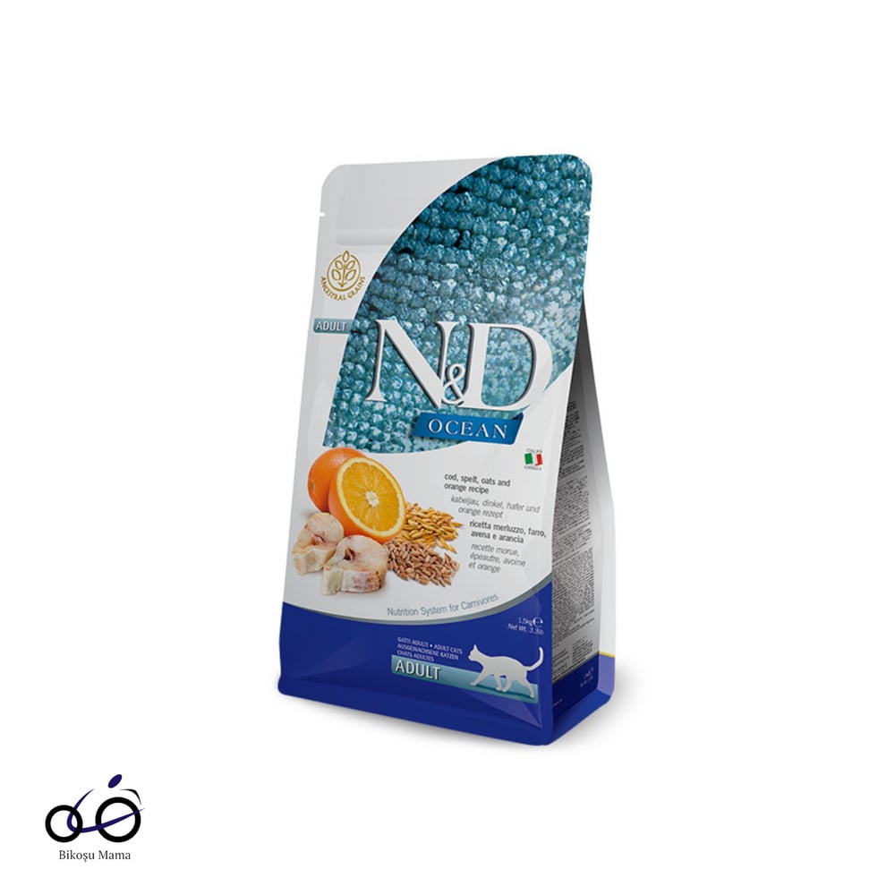 N&D Ocean Morina Balıklı ve Portakallı Ata Tahıllı Yetişkin Kedi Maması
