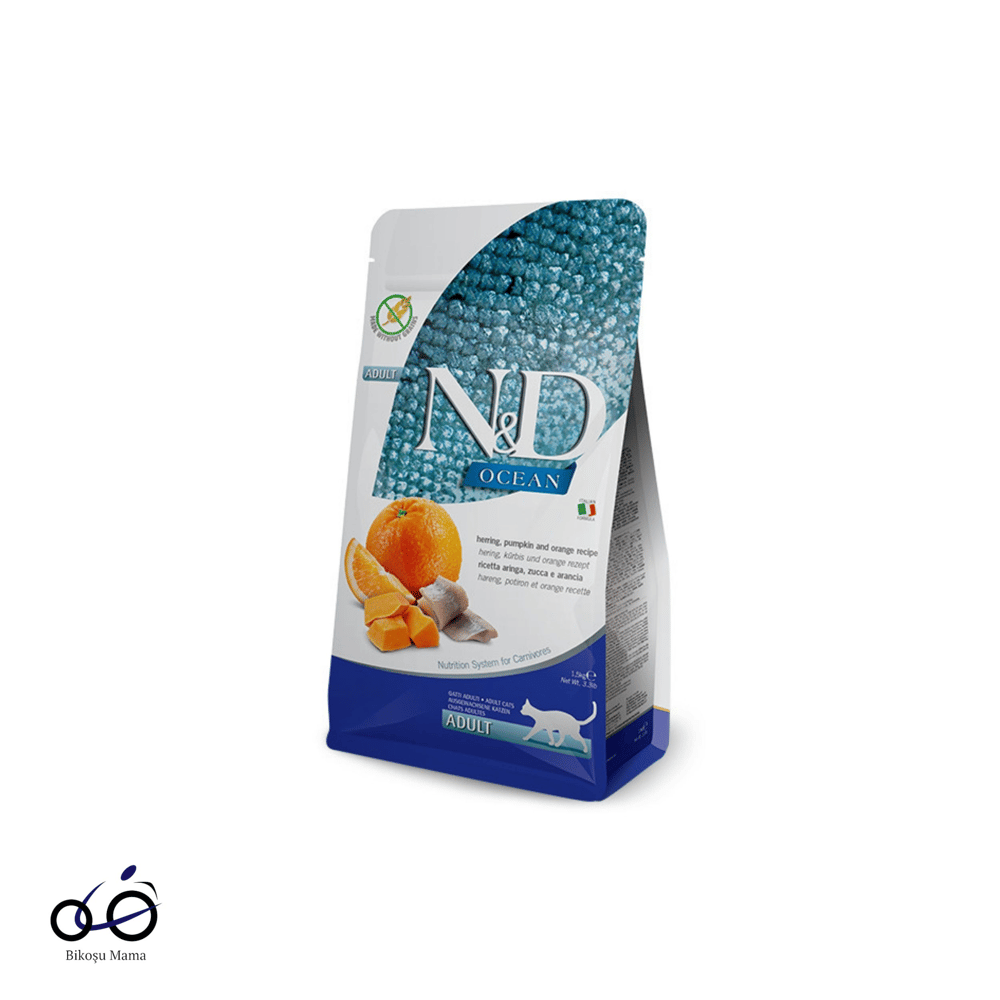N&D Ocean Ringa Balığı Balkabağı ve Portakallı Tahılsız Yetişkin Kedi Maması