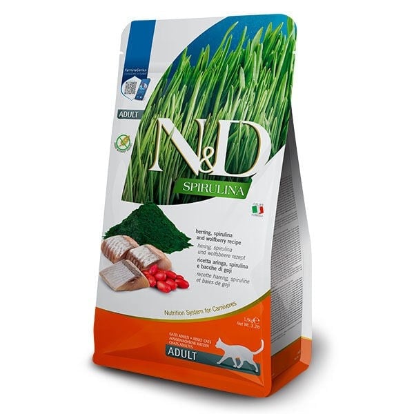  N&D Spirulina Ringa Balıklı Tahılsız Yetişkin Kedi Maması 1,5kg