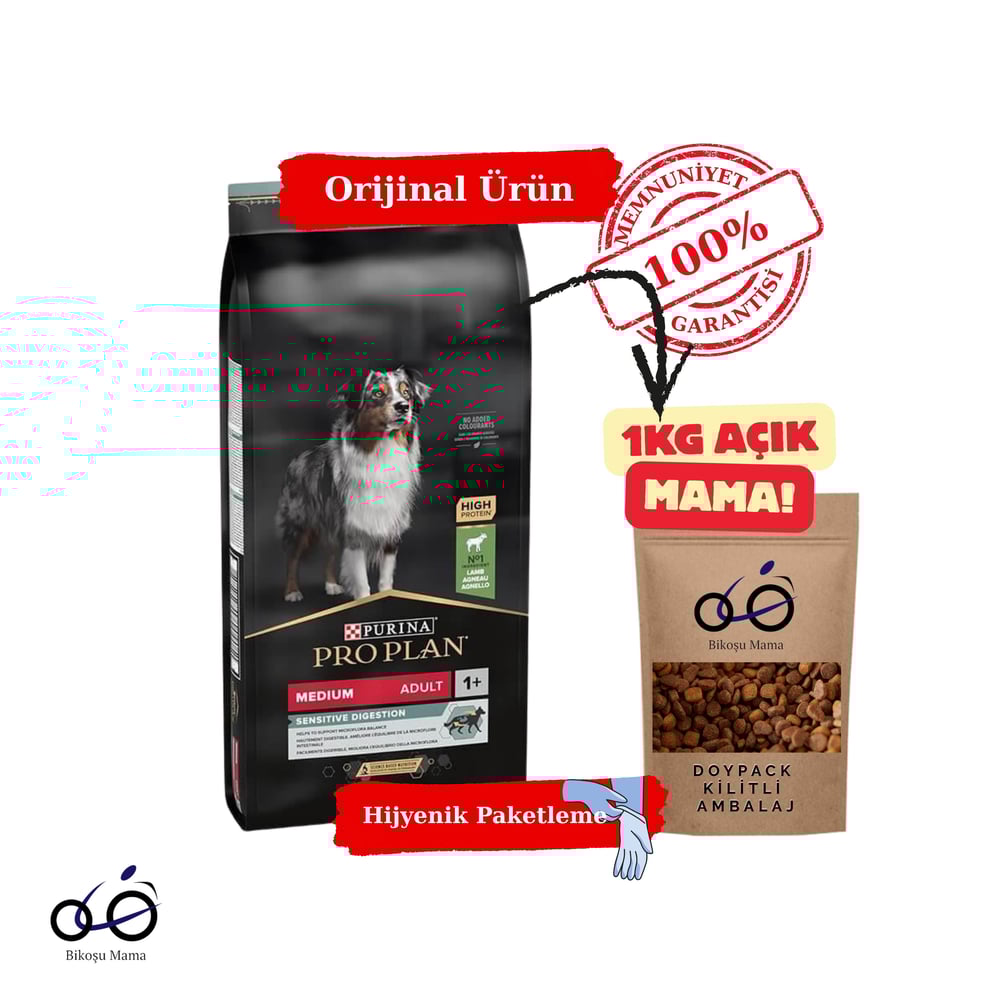 Pro Plan Medium Sensitive Digestion Kuzulu ve Pirinçli Orta Irk Yetişkin Köpek Maması 1kg (AÇIK MAMA)