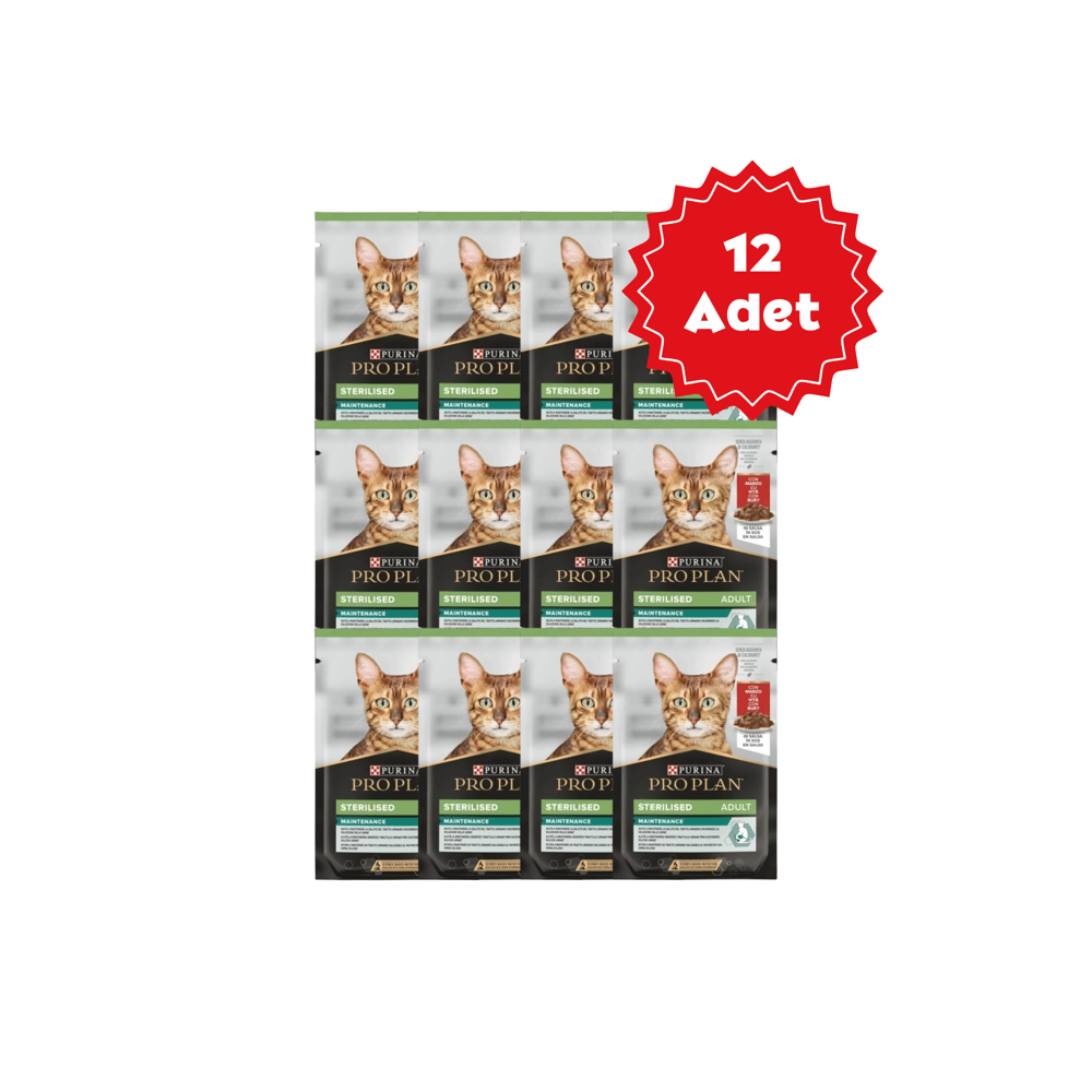  Pro Plan Pouch Sos İçinde Sığır Etli Kısırlaştırılmış Kedi Yaş Maması 85gr X 12 Adet