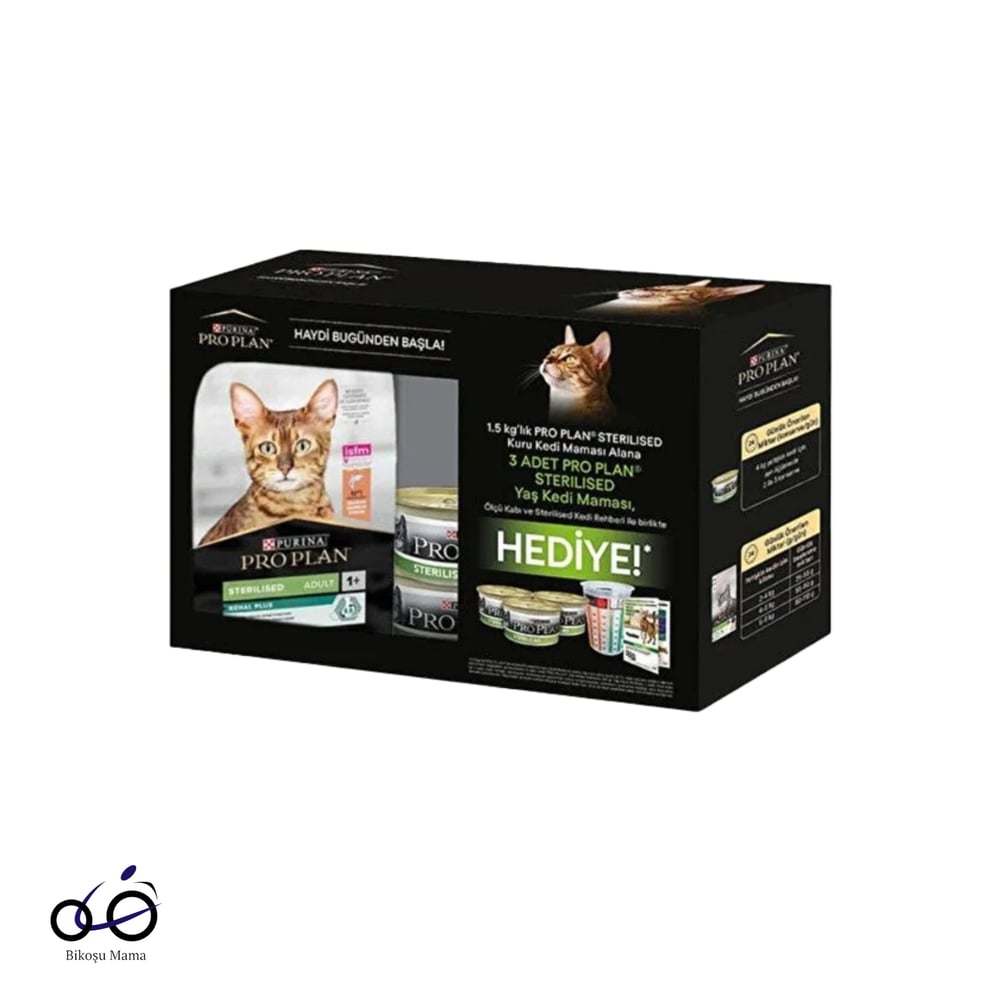 Pro Plan Pro Plan Kısırlaştırılmış Somon Balıklı Kedi Maması 1,5 Kg + 3 Adet Pro Plan Yaş Mama Hediye