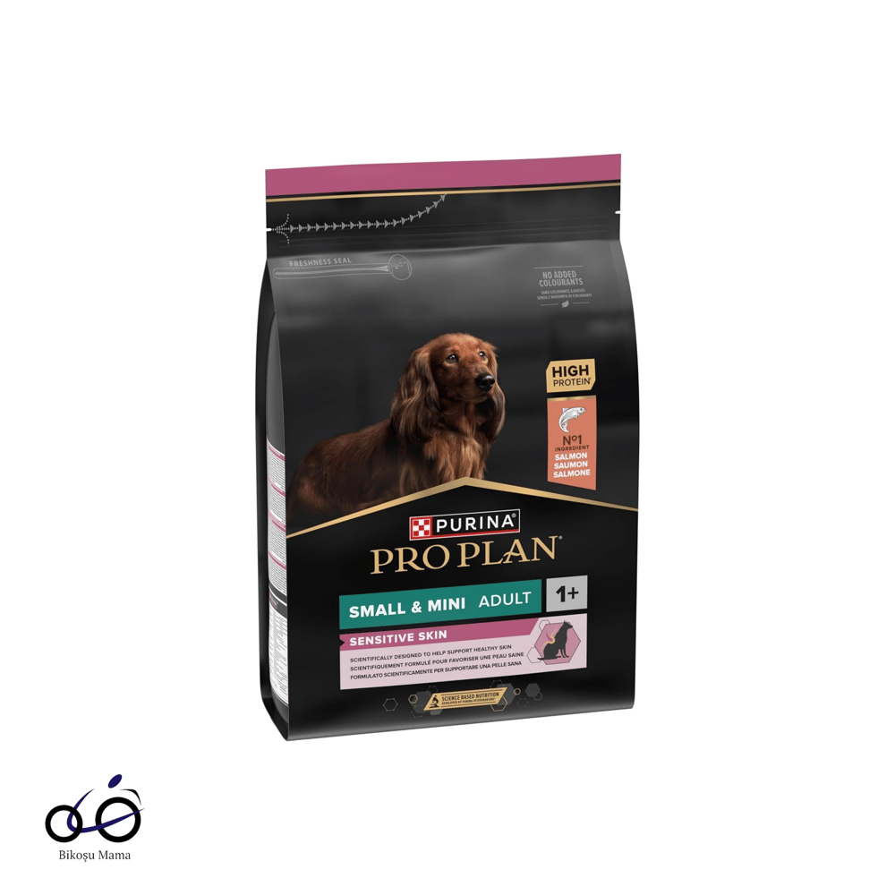 Pro Plan Small & Mini Sensitive Skin Somonlu Küçük Irk Yavru Köpek Maması 3 kg paketi görseli.
