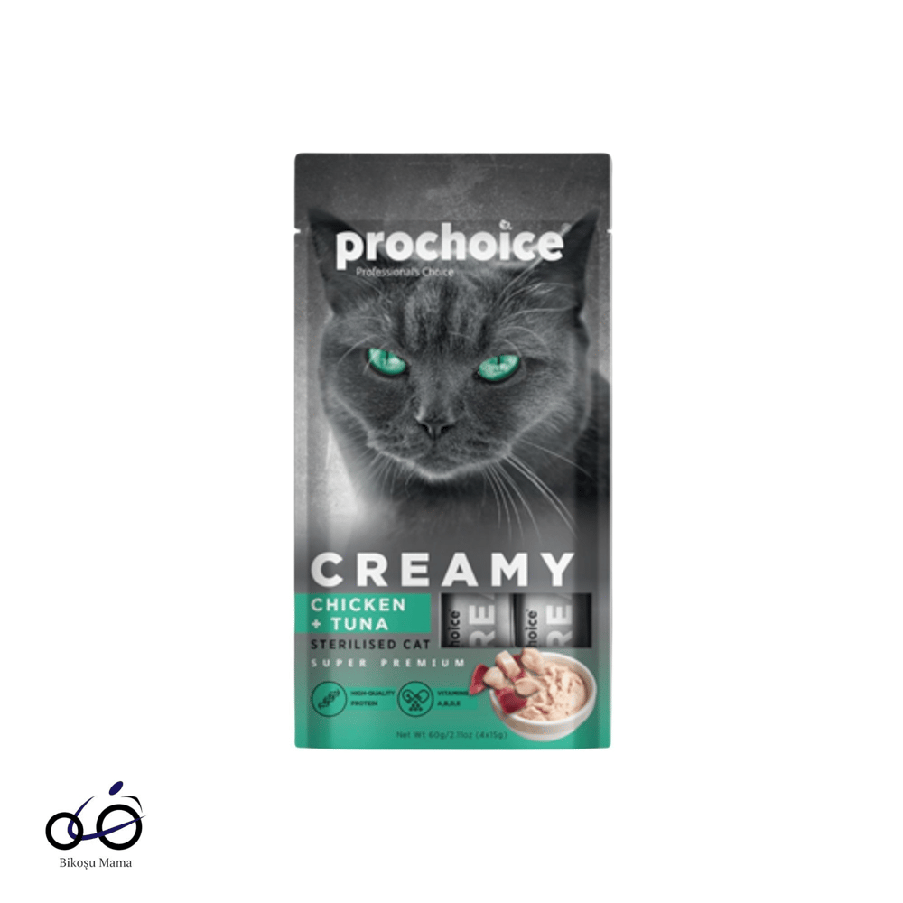 Prochoice Creamy Kısırlaştırılmış Kediler İçin Tavuklu ve Tuna Balıklı Sıvı Ödülü 4x15gr