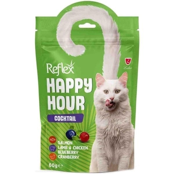  Reflex Happy Hour Cocktail Somonlu, Kuzulu, Tavuklu ve Yaban Mersinli Kedi Ödül Maması 60gr