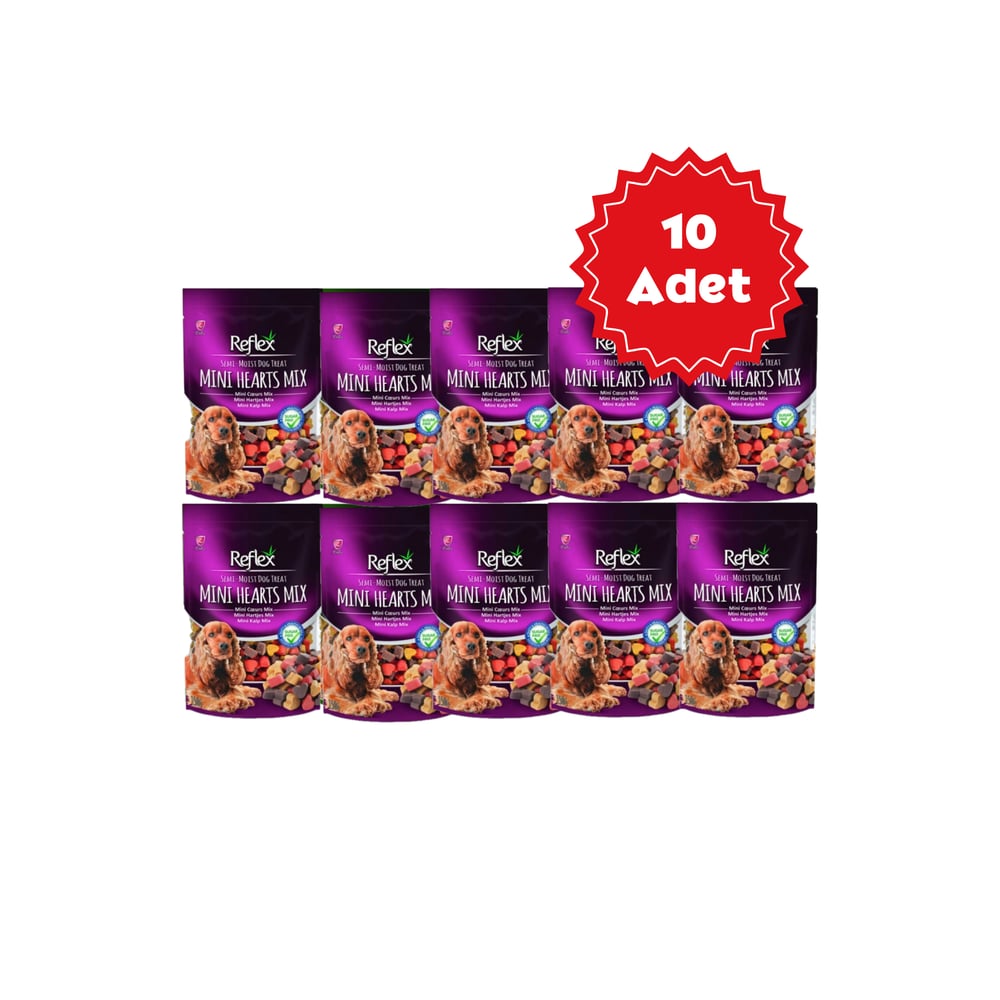  Reflex Karışık Renkli Mini Kalpli Yarı Yumuşak Köpek Ödül Maması 150gr x 10 Adet