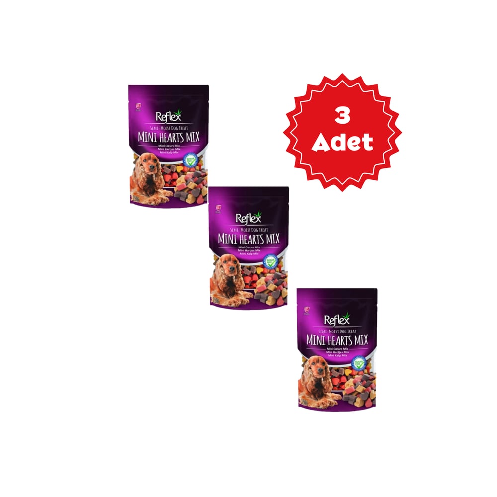  Reflex Karışık Renkli Mini Kalpli Yarı Yumuşak Köpek Ödül Maması 150gr x 3 Adet