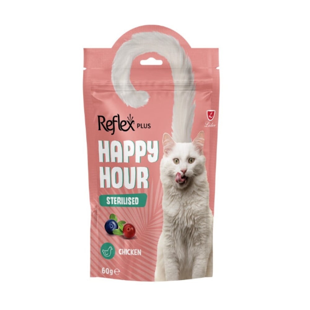  Reflex Plus Happy Hour Tavuklu Yaban Mersinli ve Kızılcıklı Kısırlaştırılmış Kedi Ödül Maması 60gr