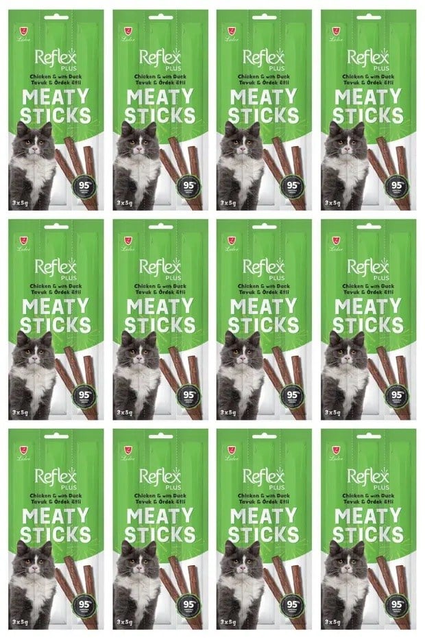  Reflex Plus Meaty Sticks Tavuklu ve Ördek Etli Tahılsız Kedi Ödül Çubuğu 15gr (3lü) x 12 Paket