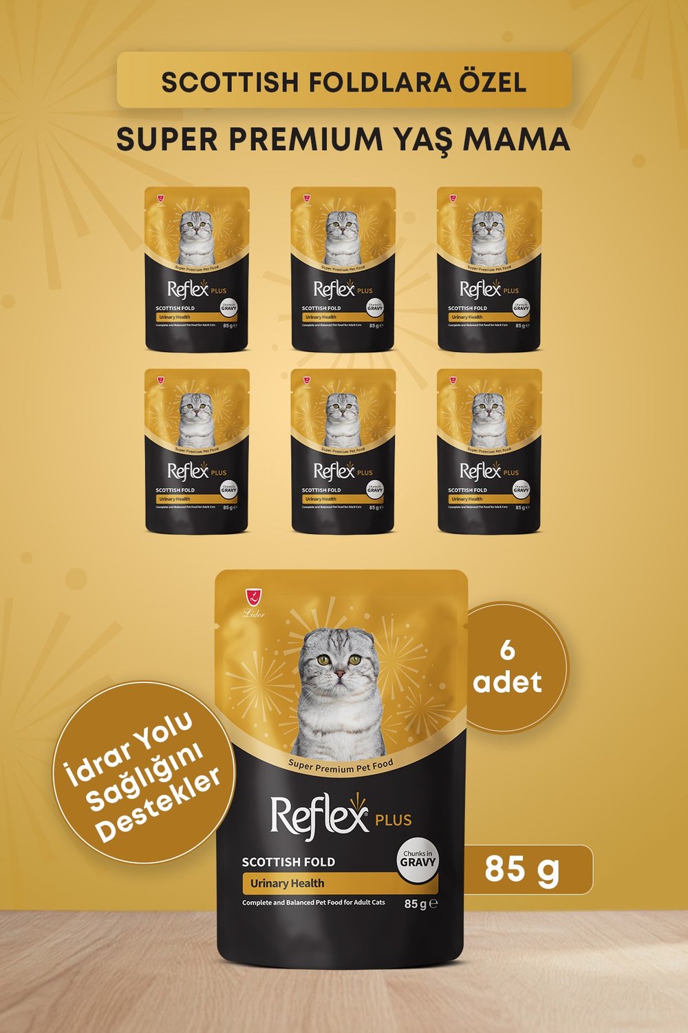  Reflex Plus Scottish Fold Yetişkin Kedi Pouch Mama 85gr x 6 Adet