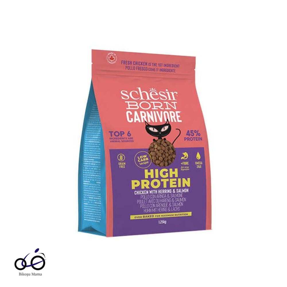 Schesir Born Carnivore Tavuklu Somonlu ve Ringa Balıklı Yetişkin Kedi Maması 1,25kg