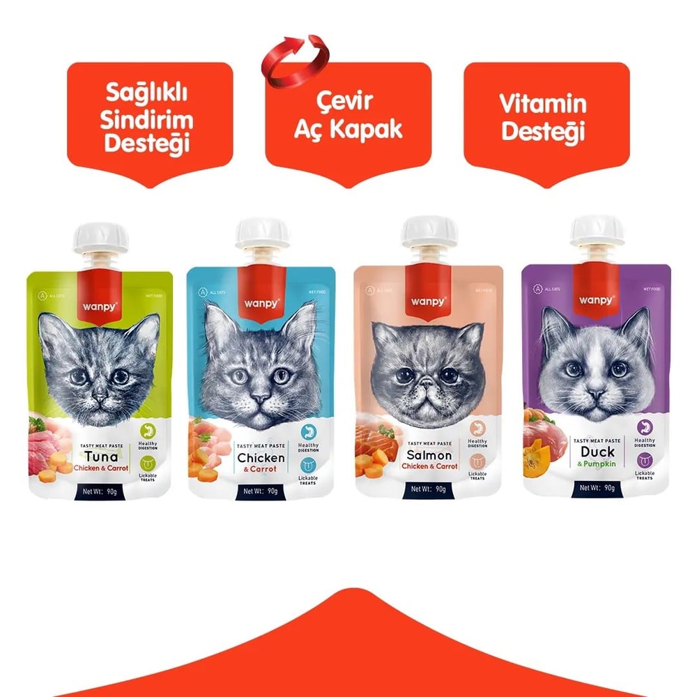  Wanpy 4'lü Karma Ezme Kedi Ödül Maması 4 x 90 gr