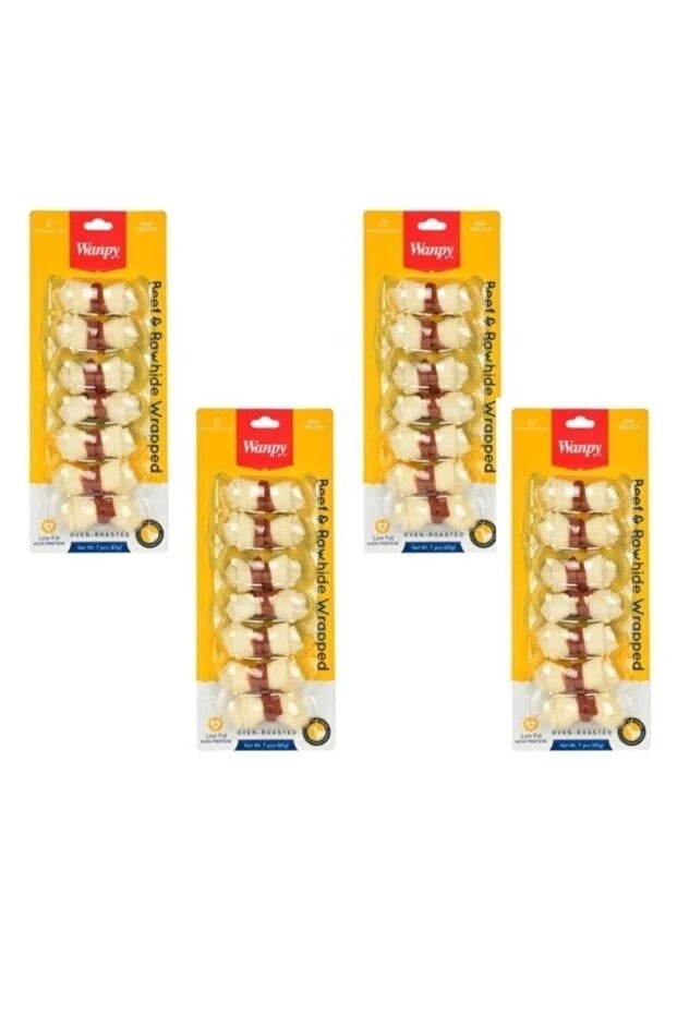  Wanpy Oven Roasted Deri Düğümlü Kemik Üzerine Biftek Sarılı Köpek Ödülü 85 Gr ( 7'li Düğümlü Kemik ) x 4 Adet