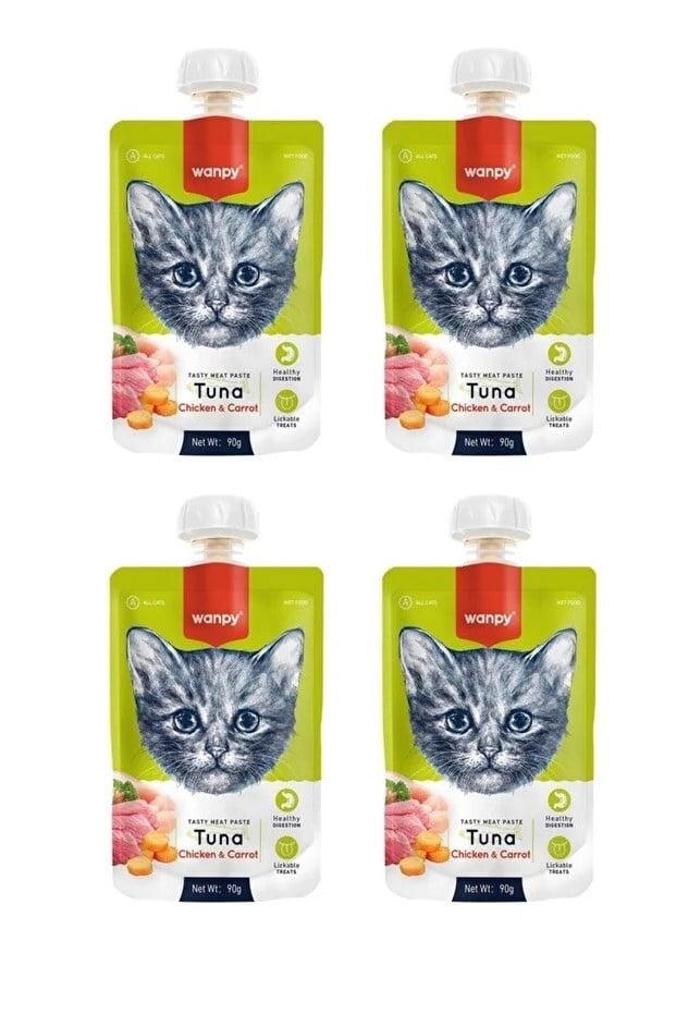  Wanpy Ton Balıklı Tavuklu ve Havuçlu Ezme Kedi Ödül Maması 90gr x 4 Adet