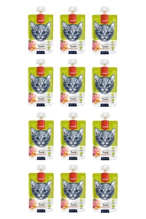  Wanpy Ton Balıklı Tavuklu ve Havuçlu Ezme Kedi Ödül Maması 90gr x 12 Adet