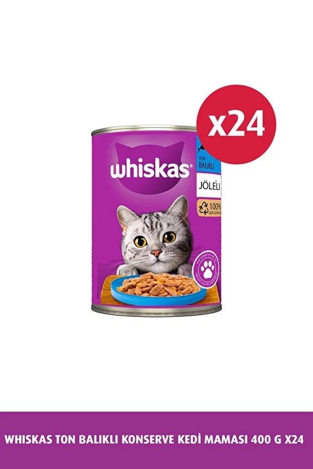  Whiskas Jöle İçinde Ton Balıklı Yetişkin Kedi Konservesi 400gr x 24 Adet