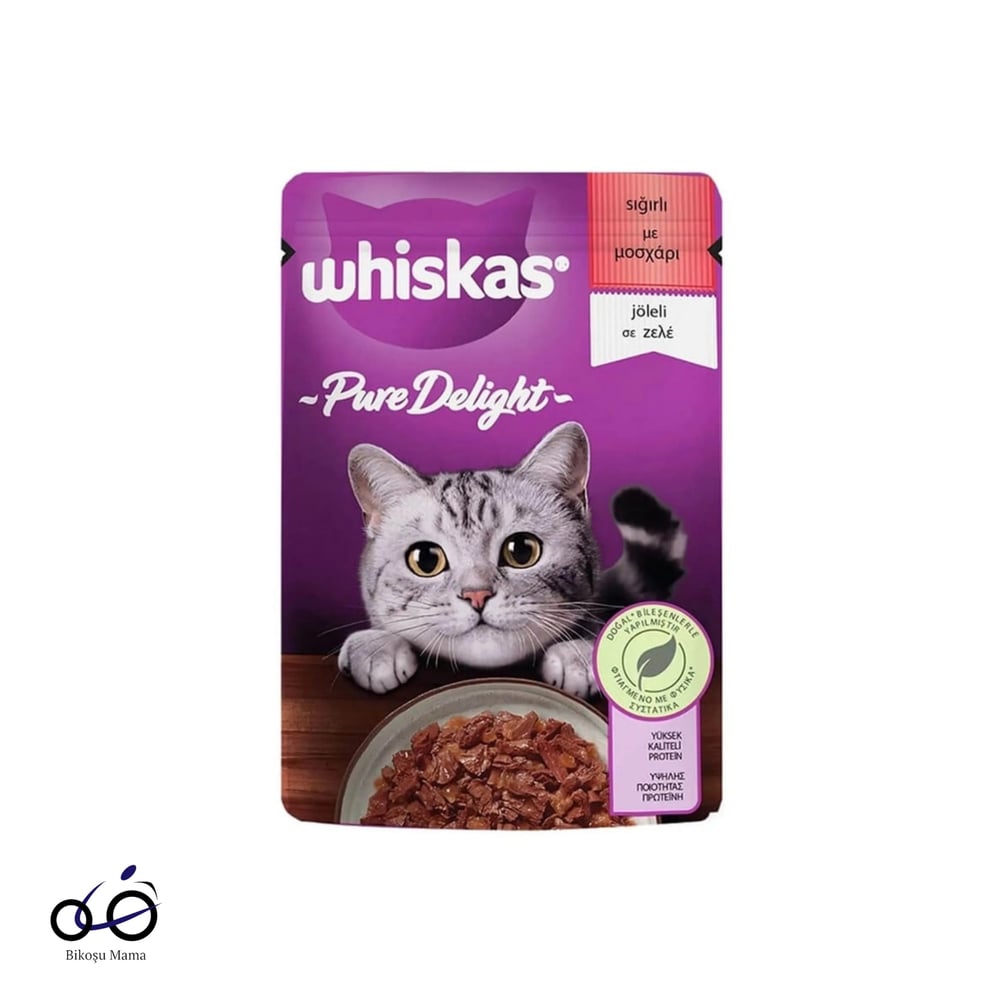Whiskas Pure Delight Sığır Etli Yetişkin Pouch 28x85g | Bikoşu Whiskas Pouch Pure Delight Jöle İçinde Sığır Etli Yetişkin Kedi Konservesi 28x85gr