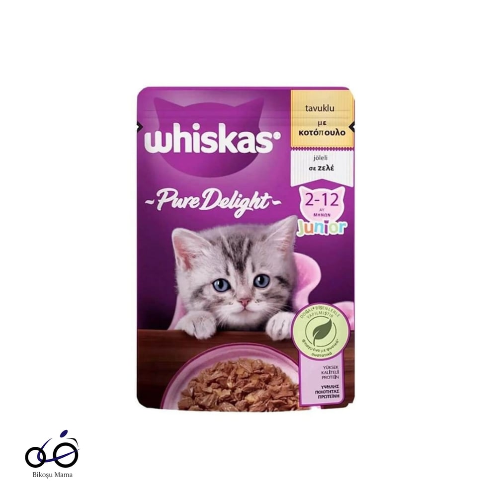 Whiskas Pure Delight Tavuklu Yavru Kedi Pouch 28x85g | Bikoşu Whiskas Pouch Pure Delight Jöle İçinde Tavuklu Yavru Kedi Konservesi 28x85gr
