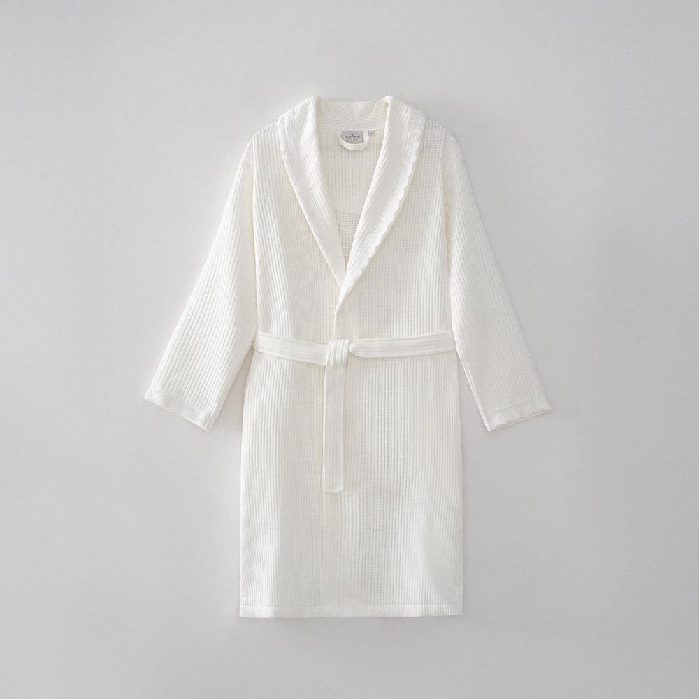 Eco Cotton Alessa Kadın Pike Bornoz Organik Pamuk Krem