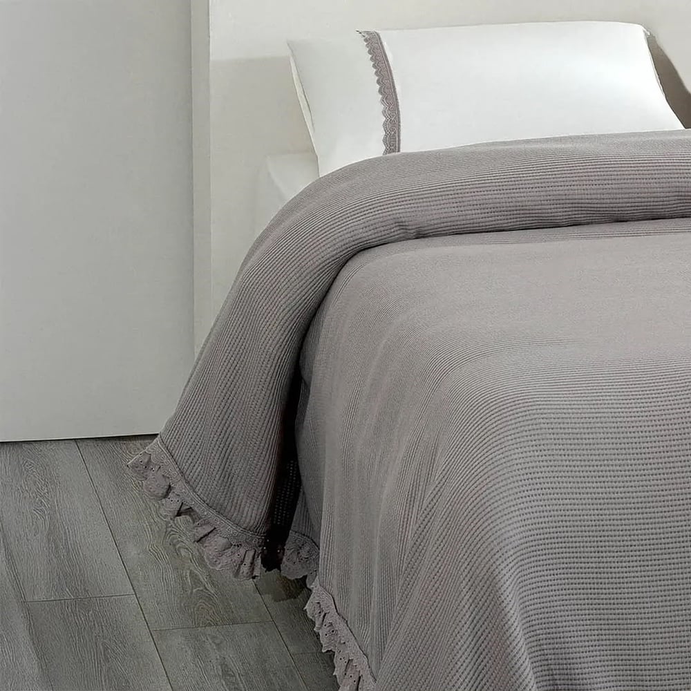 Eco Cotton Alessa Tek Kişilik Pike Takımı Organik Pamuk Gri