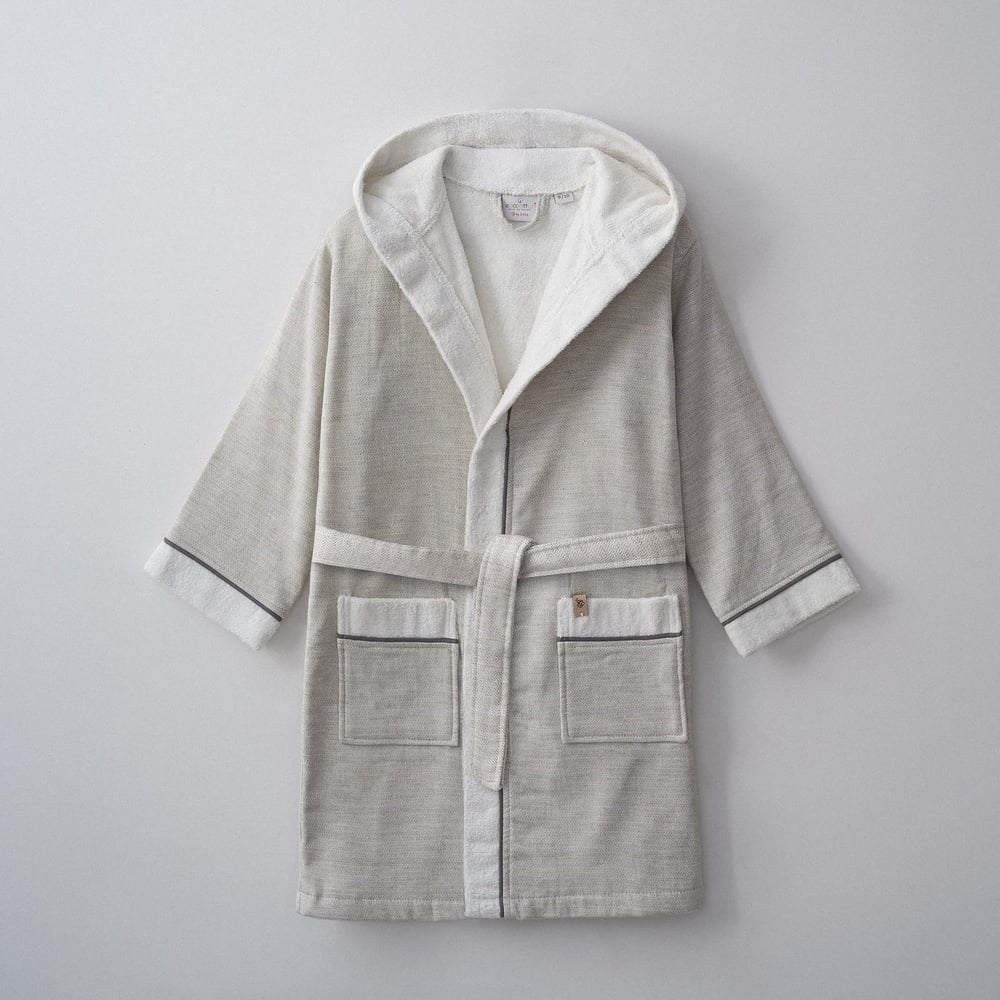 Eco Cotton Hasna Erkek Çocuk Bornoz Organik Pamuk Keten Gri