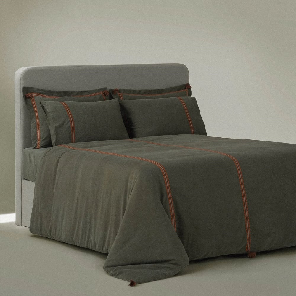 Eco Cotton Hazar Çift Kişilik Nevresim Takımı Organik Pamuk Saten Yeşil