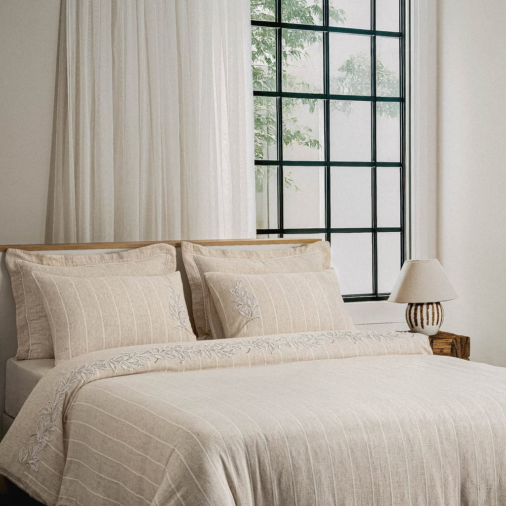 Eco Cotton Samira Çift Kişilik Nevresim Takımı Organik Pamuk Kenevir Karışımlı Bej