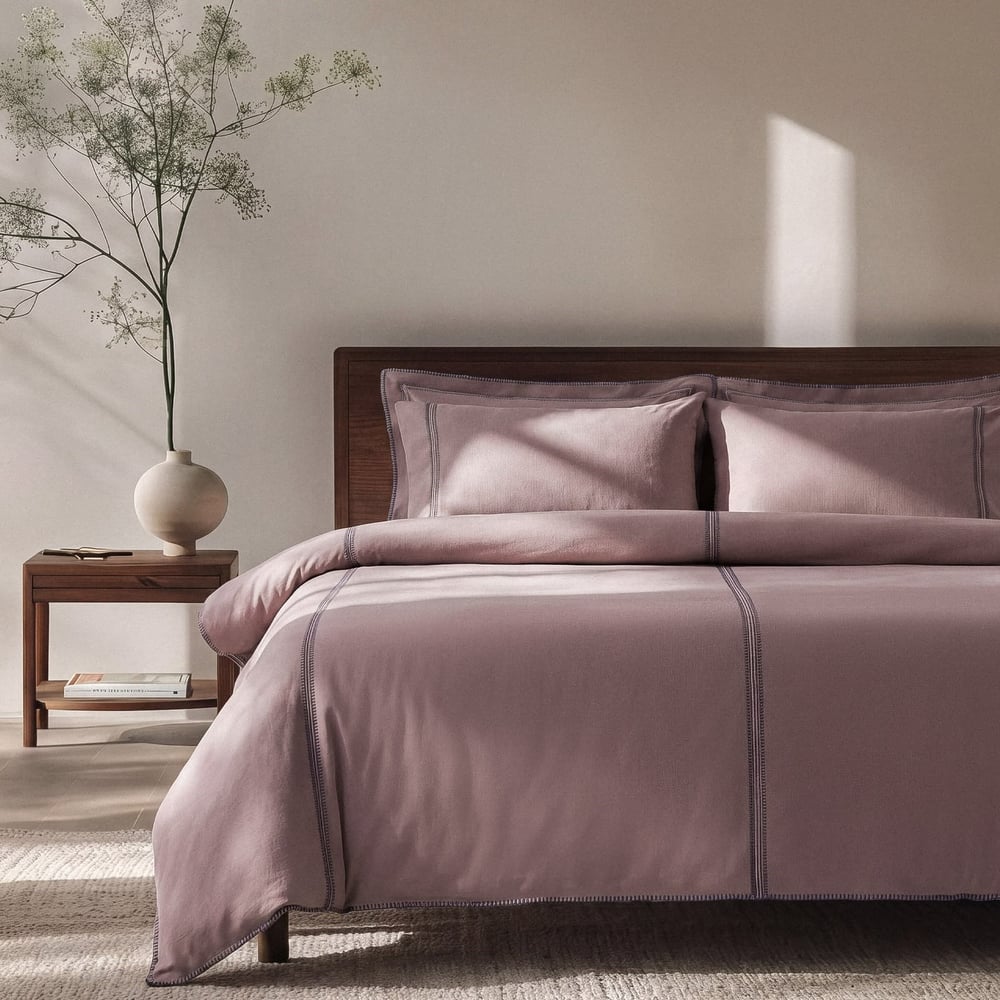 Ecocotton Elia Çift Kişilik Nevresim Takımı Organik Pamuk Keten Pudra