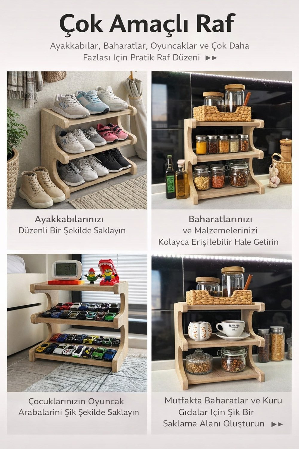 3 Katlı Çok Amaçlı MDF Raf