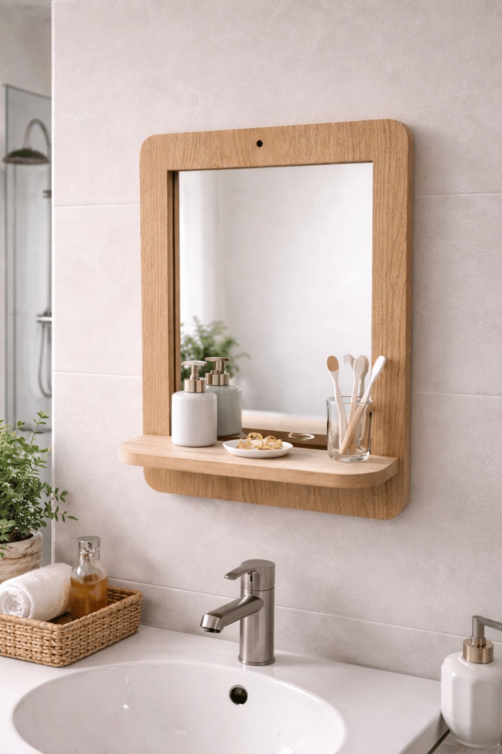 Mdf Duvar Aynası – Raflı Dekoratif Ayna (37×47 cm)