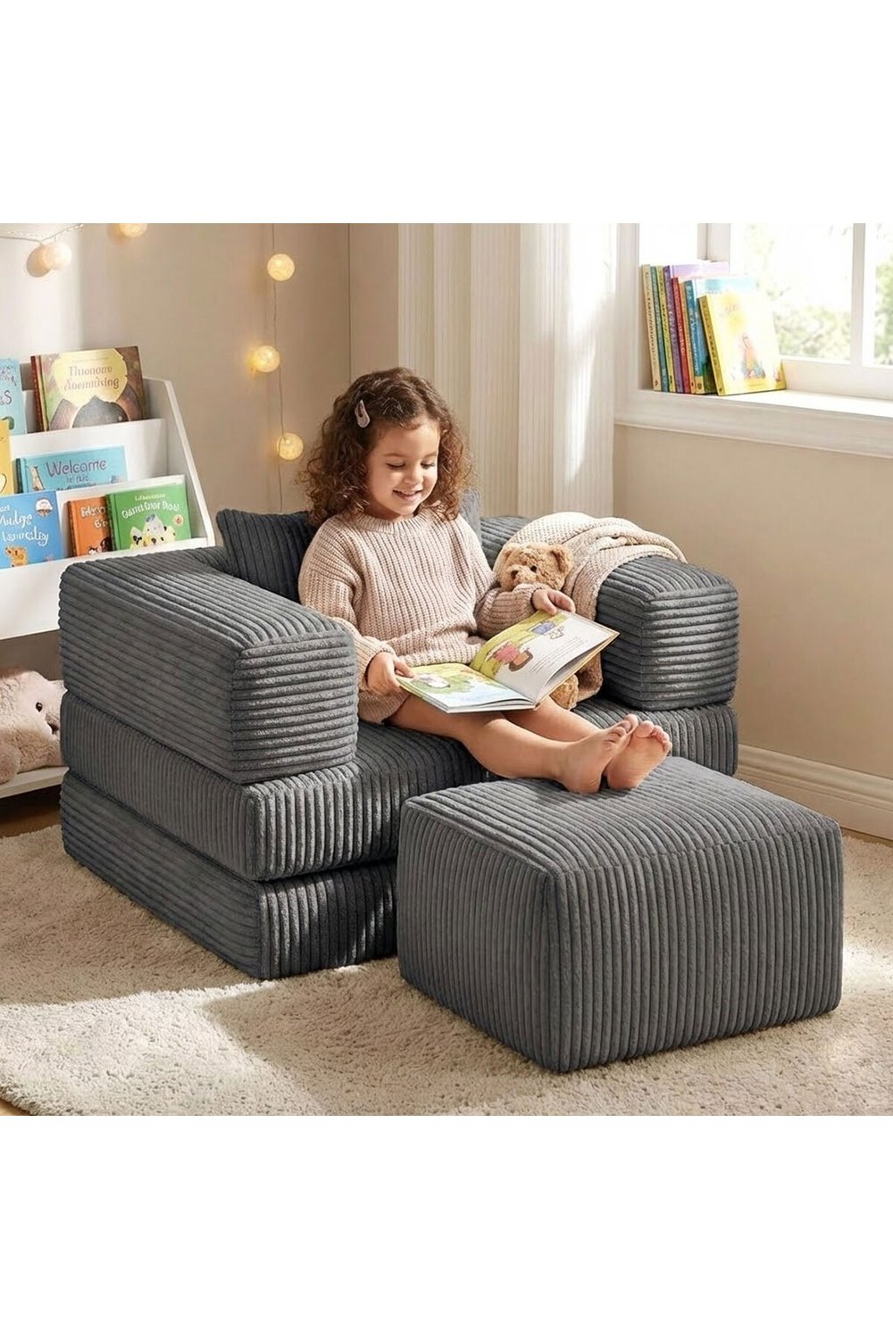 Premium Koyu Gri Fitilli Kadife Modüler Çocuk Koltuğu ve Puf Seti - Bebek Dinlenme Koltuğu- Foamly
Duo Sünger Koltuk - Foamly