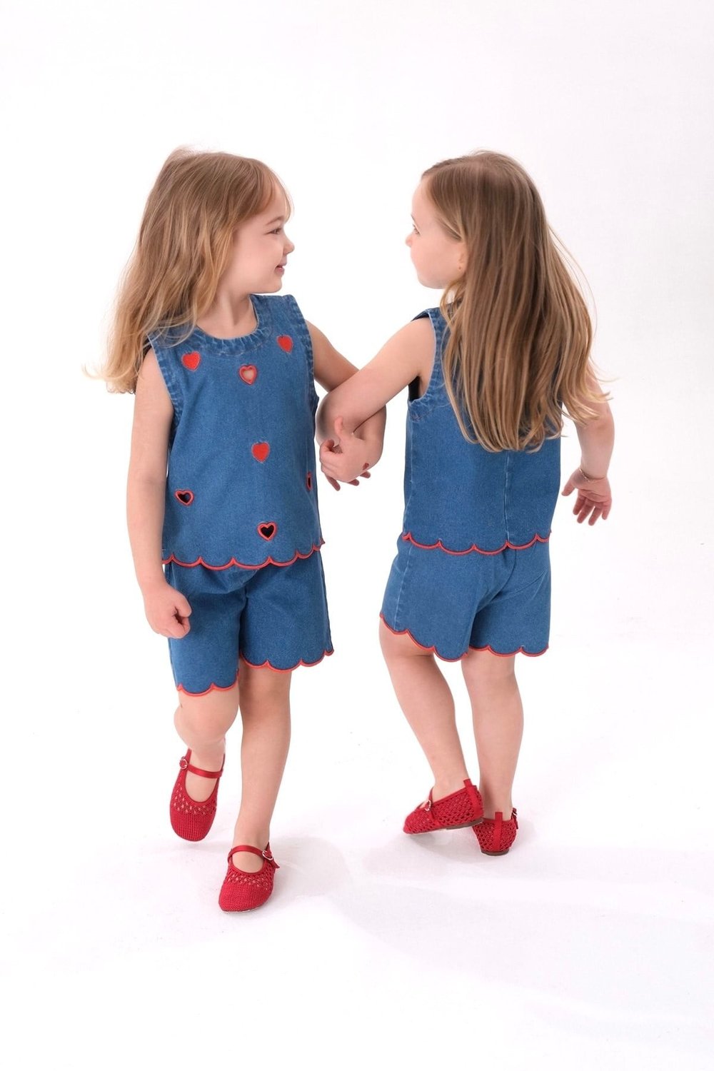 Kalp Detaylı Denim Takım