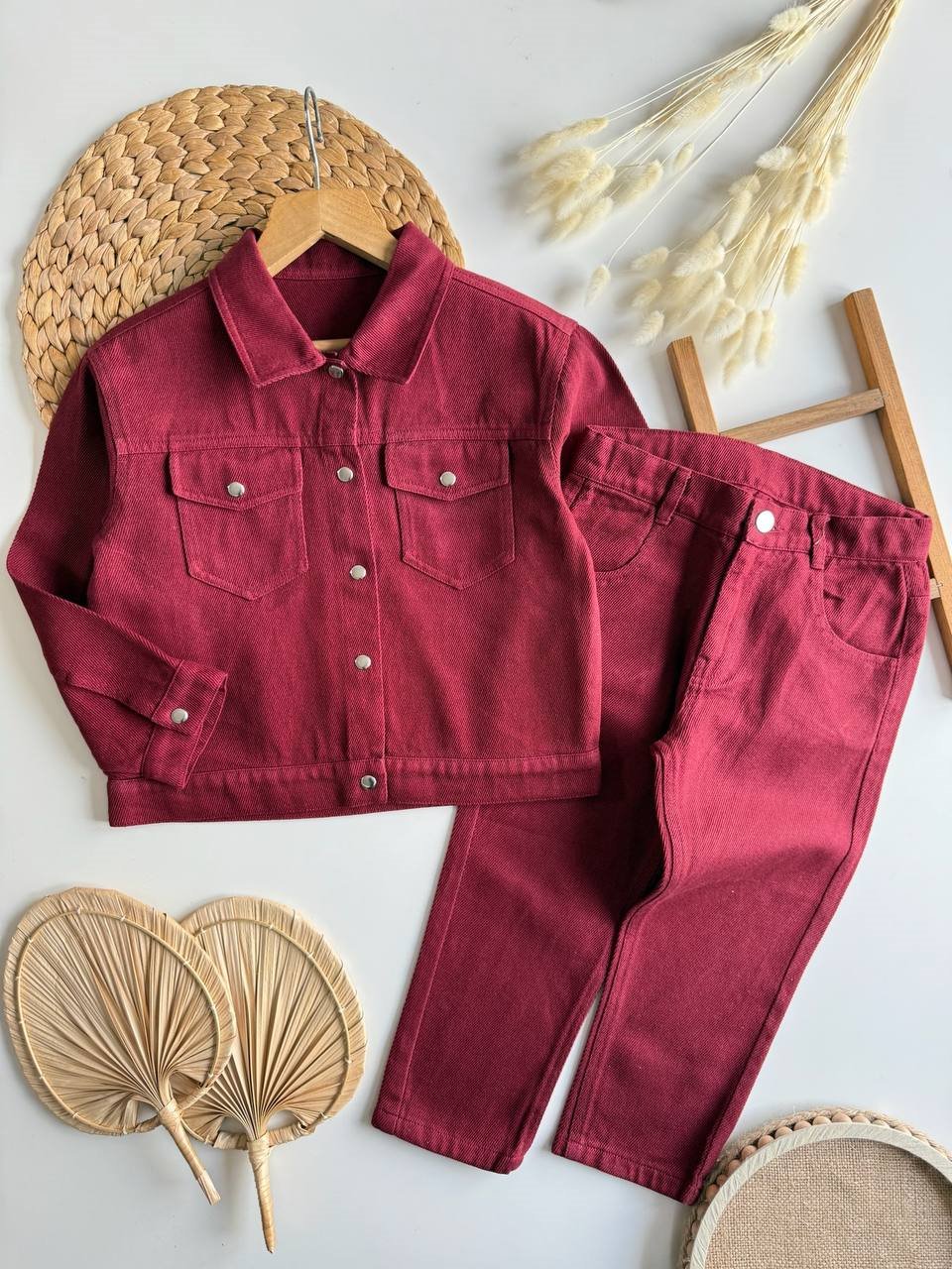 Unisex Denim Takım-Bordo