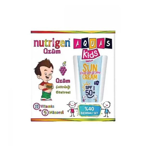 Nutrigen Üzüm Pediatrik Şurup Aqua Kids SPF50+ Sun Care 100 ml Güneş Kremi Hediyeli Paket