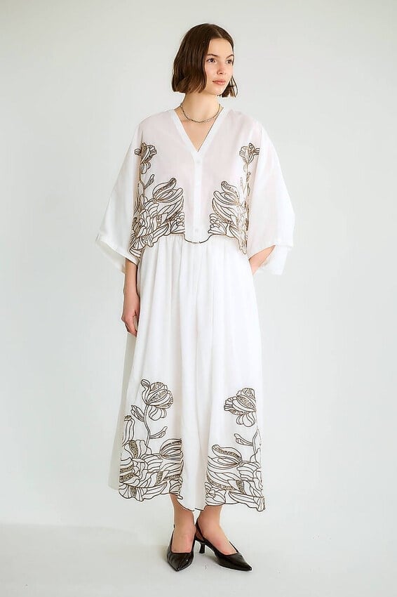 Kendinden Nakışlı Kimono Etek Takım