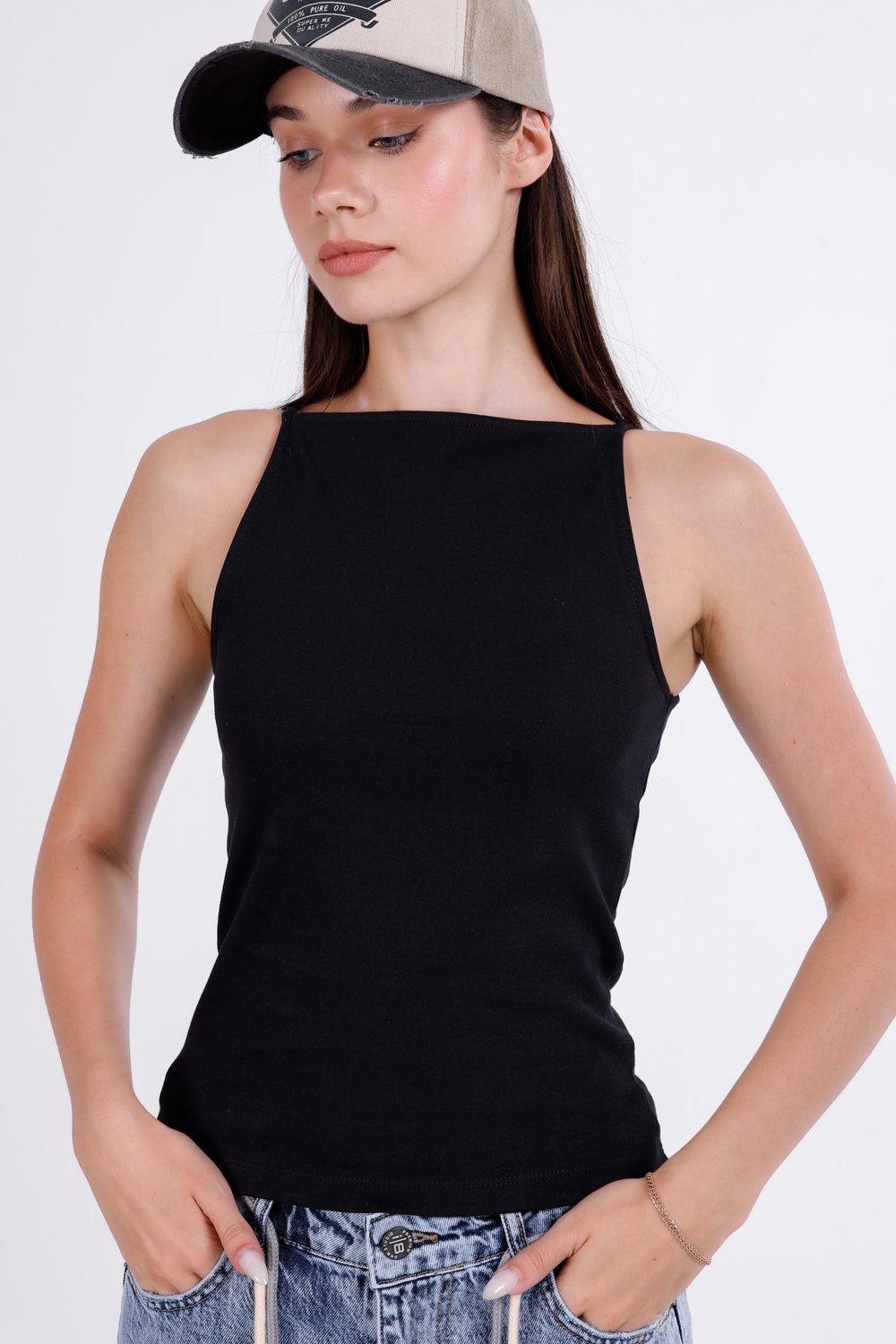 Askılı Halter Yaka Top