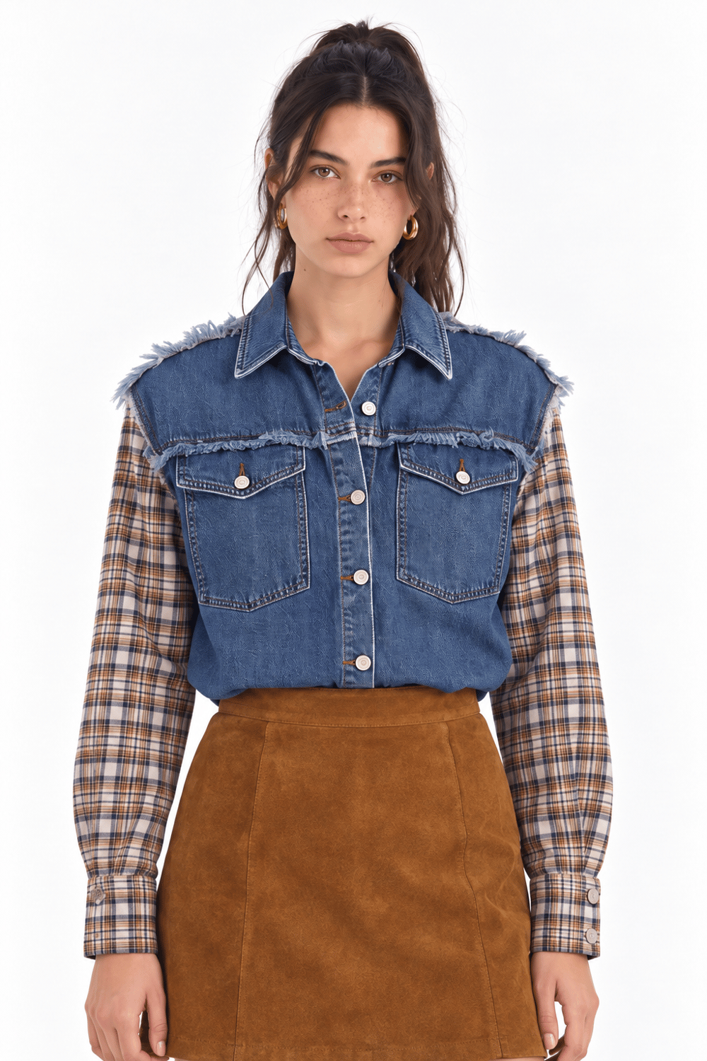 Ekose Kollu Denim Gömlek